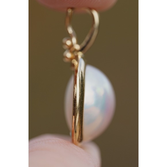 Vintage 14k Solid Yellow Gold Real Cultured Pearl Pendant - Necklace 13" 3.57g - Picture 2 of 7